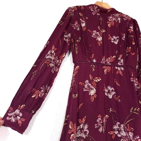 ASTR Kirsten High Neck Sheer Long Sleeve Mini Dress Wine Burgundy Red Medium - Picture 5 of 14